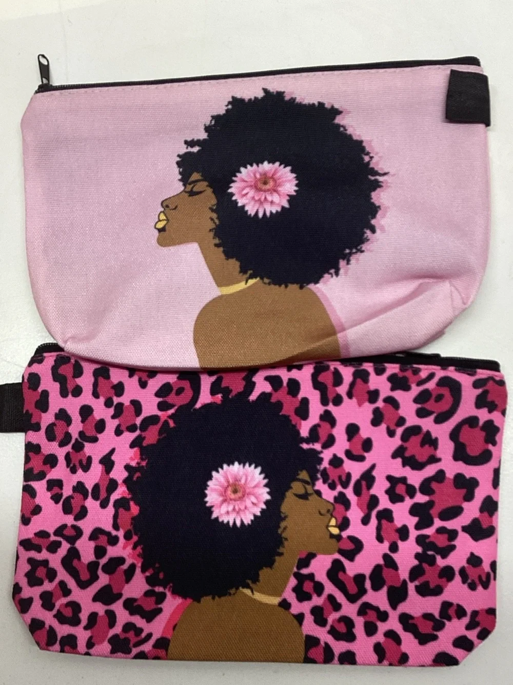 Set of 2 Pink Afro Melanin Queen Cosmetic Makeup Bags